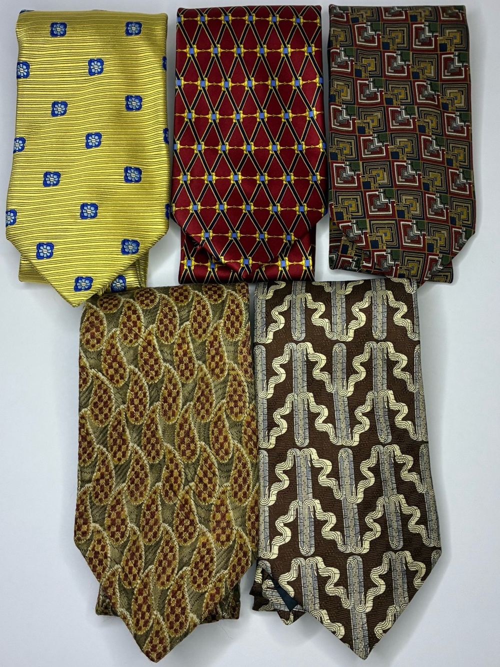 Lot of 5 Mens Designer Neckties 100% Silk from ITALY